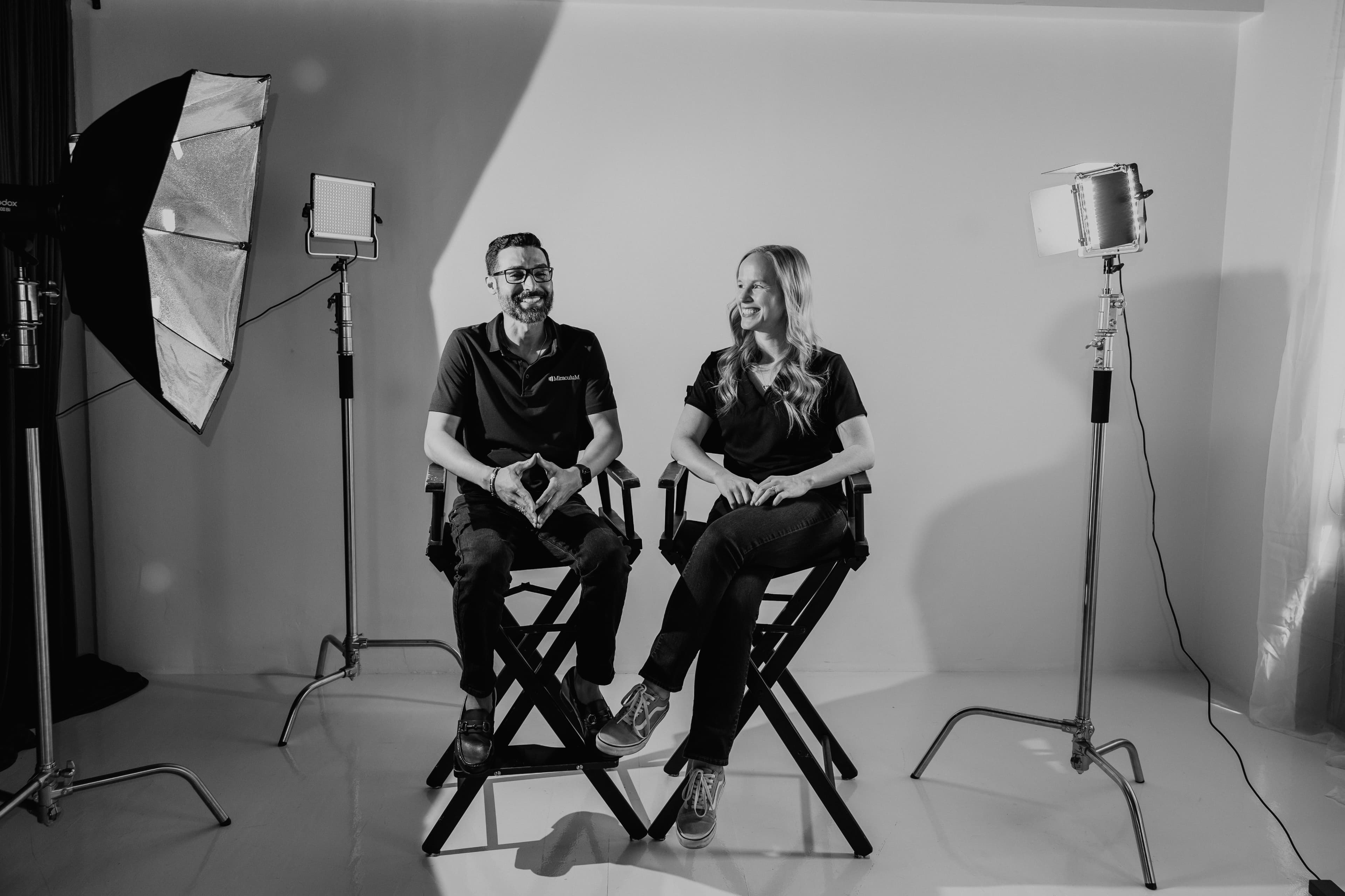 Larry and Casey Dorame, black and white portrait
